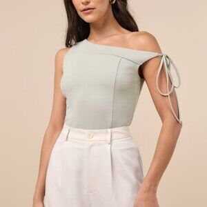 Lulus Pivotal Chicness Sage Green One-shoulder Top - Size S